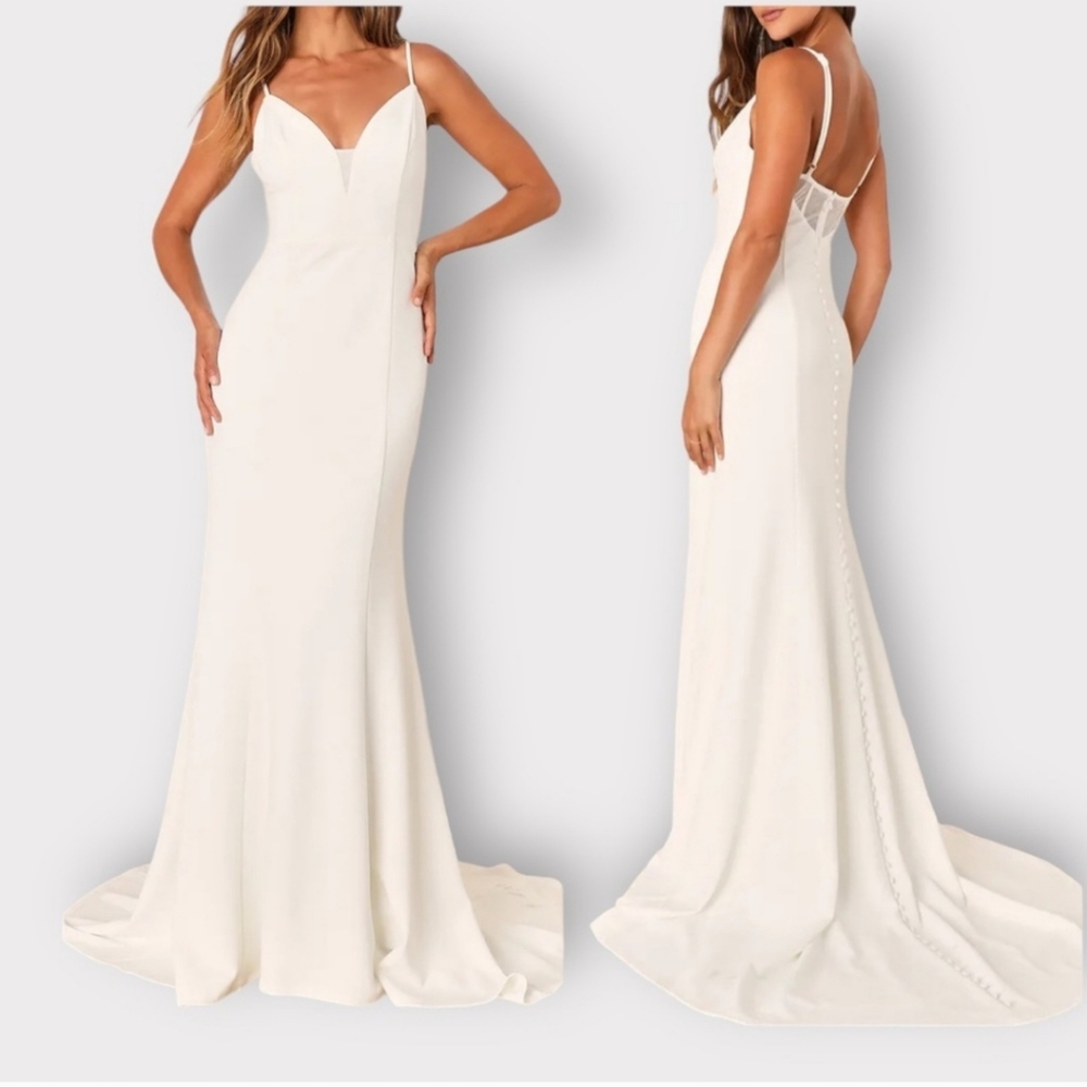 Lulu's Confident Romance Mesh back wedding dress white, XL